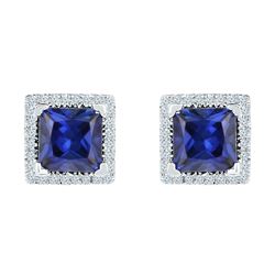 2 CTW Princess Created Blue Sapphire Stud Earrings 10KT White Gold - REF-13F4N