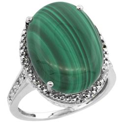 Natural 14.04 ctw Malachite & Diamond Engagement Ring 14K White Gold - REF-58H9W