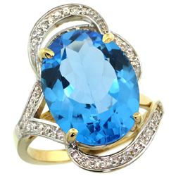 Natural 11.23 ctw swiss-blue-topaz & Diamond Engagement Ring 14K Yellow Gold - REF-104V5F