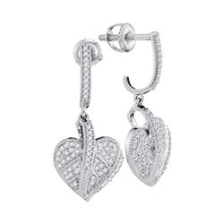 0.33 CTW Diamond Milgrain Heart Dangle Screwback Earrings 10KT White Gold - REF-37W5K