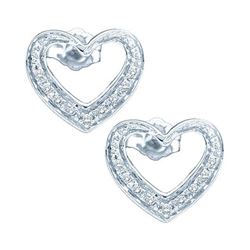 0.12 CTW Diamond Heart Screwback Earrings 10KT White Gold - REF-14F9N