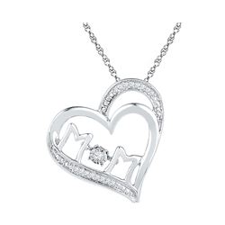 0.06 CTW Diamond Mom Heart Pendant 10KT White Gold - REF-20W9K