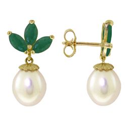 Genuine 9.5 ctw Emerald & Pearl Earrings Jewelry 14KT White Gold - REF-35P2H