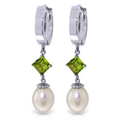 Genuine 9.5 ctw Pearl & Peridot Earrings Jewelry 14KT White Gold - REF-53R2P