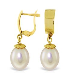 Genuine 8 ctw Pearl Earrings Jewelry 14KT Yellow Gold - REF-21M2T