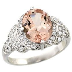 Natural 3.42 ctw morganite & Diamond Engagement Ring 14K White Gold - REF-126A3V