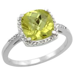 Natural 3.92 ctw Lemon-quartz & Diamond Engagement Ring 10K White Gold - REF-25M5H