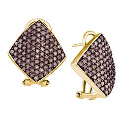 1.9 CTW Cognac-brown Color Diamond Square Cluster Earrings 10KT Yellow Gold - REF-67K4W