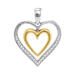 0.15 CTW Diamond Dangling Nested Heart Love Pendant 10KT Two-tone Gold - REF-18H2M