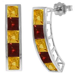 Genuine 4.5 ctw Citrine & Garnet Earrings Jewelry 14KT White Gold - REF-38A5K