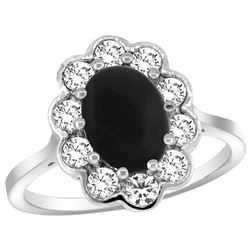 Natural 2.38 ctw Onyx & Diamond Engagement Ring 14K White Gold - REF-79V6F