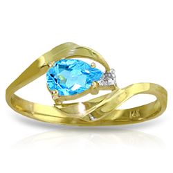 Genuine 0.41 ctw Blue Topaz & Diamond Ring Jewelry 14KT Yellow Gold - REF-26W6Y