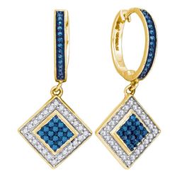 0.50 CTWBlue Color Diamond Square Dangle Earrings 10KT Yellow Gold - REF-30N2F