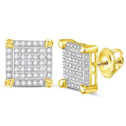 0.25 CTW Mens Diamond Square Cluster Stud Earrings 10KT Yellow Gold - REF-19X4Y