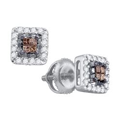 0.30 CTW Cognac-brown Color Princess Diamond Stud Earrings 14k White Gold - REF-25N4F