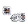 Image 1 : 0.30 CTW Cognac-brown Color Princess Diamond Stud Earrings 14k White Gold - REF-25N4F