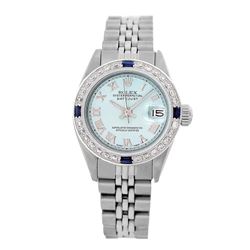 Rolex Pre-owned 26mm Womens Custom Ice Blue Dial Stainless Steel - REF-470R4M