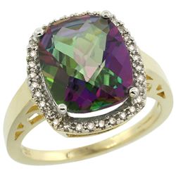 Natural 5.28 ctw Mystic-topaz & Diamond Engagement Ring 10K Yellow Gold - REF-41H2W