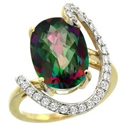 Natural 5.89 ctw Mystic-topaz & Diamond Engagement Ring 14K Yellow Gold - REF-91V4F