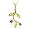 Image 1 : Genuine 0.95 ctw Peridot & Amethyst Necklace Jewelry 14KT Yellow Gold - REF-32R2P