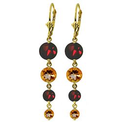 Genuine 7.8 ctw Garnet & Citrine Earrings Jewelry 14KT Yellow Gold - REF-46F3Z