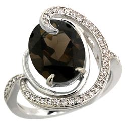 Natural 6.53 ctw smoky-topaz & Diamond Engagement Ring 14K White Gold - REF-72X8A