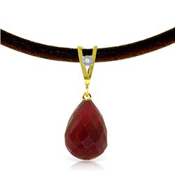 Genuine 15.51 ctw Ruby & Diamond Necklace Jewelry 14KT Yellow Gold - REF-30N2R