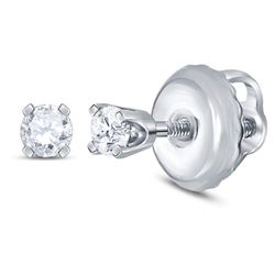 0.06 CTW Girls Infant Diamond Solitaire Stud Earrings 14KT White Gold - REF-6F6N