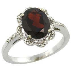 Natural 1.85 ctw Garnet & Diamond Engagement Ring 10K White Gold - REF-30V2F