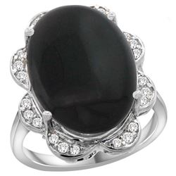 Natural 6.43 ctw onyx & Diamond Engagement Ring 14K White Gold - REF-106M8H