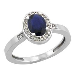 Natural 1.08 ctw Blue-sapphire & Diamond Engagement Ring 10K White Gold - REF-28M5H