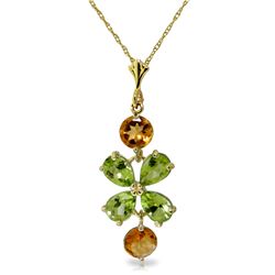 Genuine 3.15 ctw Peridot & Citrine Necklace Jewelry 14KT Yellow Gold - REF-30F3Z