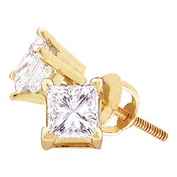 0.47 CTW Princess Diamond Solitaire Stud Earrings 14KT Yellow Gold - REF-59H9M