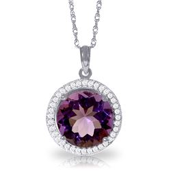 Genuine 6.2 ctw Amethyst & Diamond Necklace Jewelry 14KT White Gold - REF-70Z6N