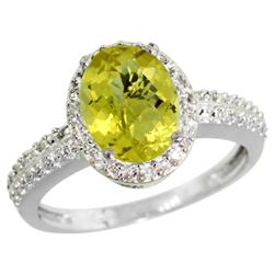 Natural 1.91 ctw Lemon-quartz & Diamond Engagement Ring 10K White Gold - REF-31W4K