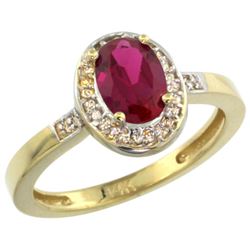 Natural 0.98 ctw Ruby & Diamond Engagement Ring 14K Yellow Gold - REF-45K3R