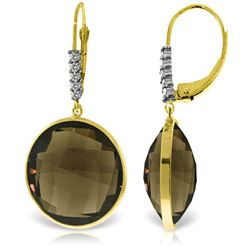 Genuine 34.15 ctw Smoky Quartz & Diamond Earrings Jewelry 14KT Yellow Gold - REF-63P4H