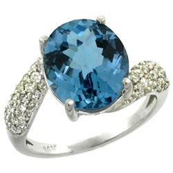 Natural 6.45 ctw london-blue-topaz & Diamond Engagement Ring 14K White Gold - REF-56W7K