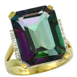 Natural 12.13 ctw Mystic-topaz & Diamond Engagement Ring 14K Yellow Gold - REF-71V2F