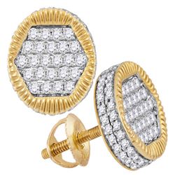 0.75 CTW Mens Diamond 3D Circle Cluster Stud Earrings 10KT Yellow Gold - REF-52N4F