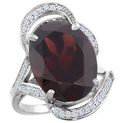 Natural 11.23 ctw garnet & Diamond Engagement Ring 14K White Gold - REF-118K9R