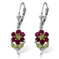 Genuine 2.12 ctw Peridot & Ruby Earrings Jewelry 14KT White Gold - REF-46X2M