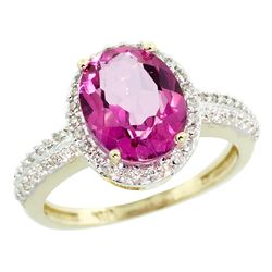 Natural 2.56 ctw Pink-topaz & Diamond Engagement Ring 10K Yellow Gold - REF-32X7A