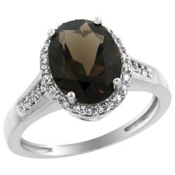 Natural 2.49 ctw Smoky-topaz & Diamond Engagement Ring 10K White Gold - REF-31N9G