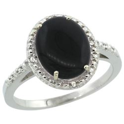 Natural 1.57 ctw Onyx & Diamond Engagement Ring 14K White Gold - REF-32G4M