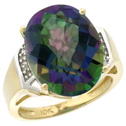 Natural 11.02 ctw Mystic-topaz & Diamond Engagement Ring 14K Yellow Gold - REF-65N8G