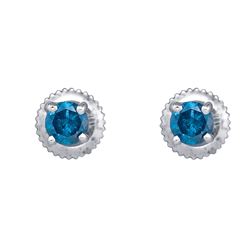 0.50 CTWBlue Color Diamond Solitaire Screwback Stud Earrings 10KT White Gold - REF-26H9M