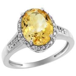 Natural 2.49 ctw Citrine & Diamond Engagement Ring 10K White Gold - REF-31G9M