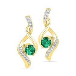 0.33 CTW Created Emerald Solitaire Diamond Earrings 10KT Yellow Gold - REF-14W9K