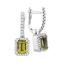 1.61 CTW Natural Emerald Peridot Diamond Dangle Earrings 14KT White Gold - REF-75K2W